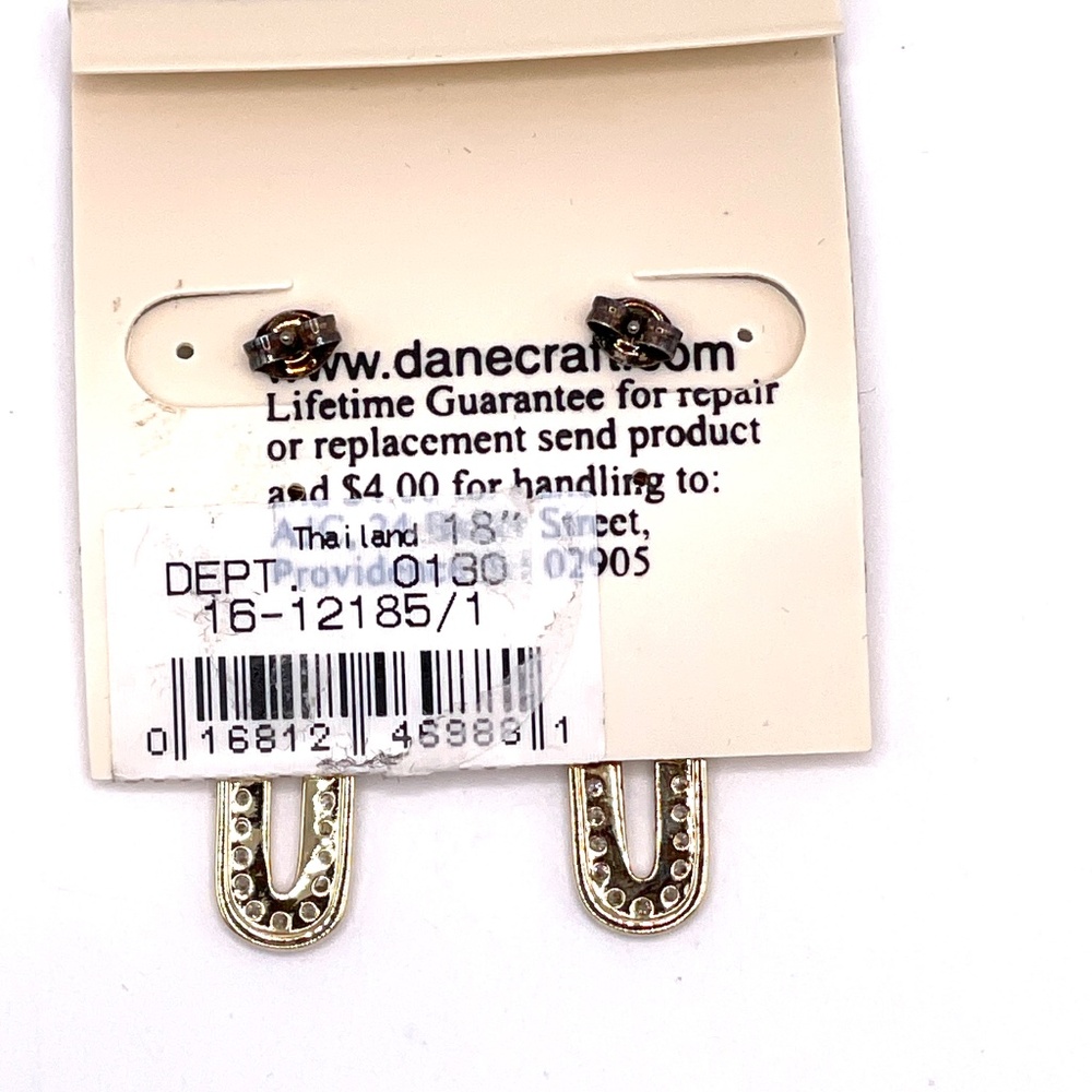 Danecraft 24K Gold Over Sterling Pave Rhinestone Drop Pierced Earrings - Picture 4 of 13